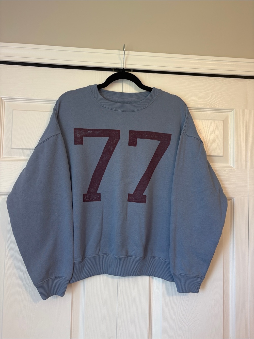American Eagle Outfitters Blue Crewneck Sweatshirt with Maroon '77 Graphic